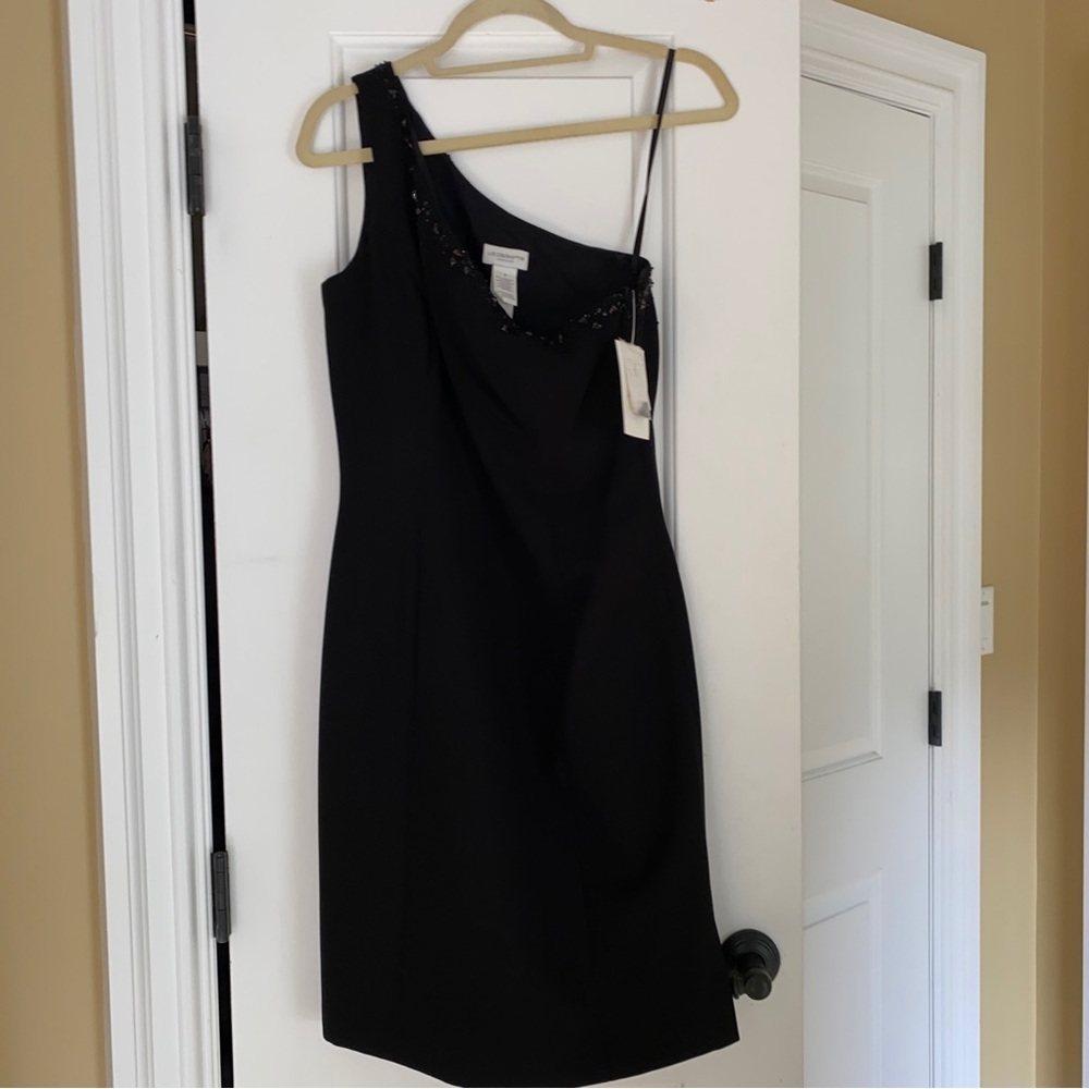 NWT$129 Liz Claiborne, black, one shoulder, “elegant luxury” dress size 8